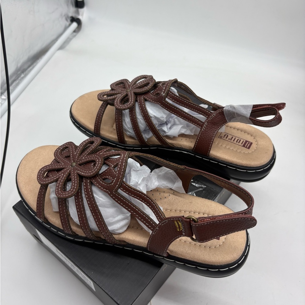 Brown Flower Strap Sandals by